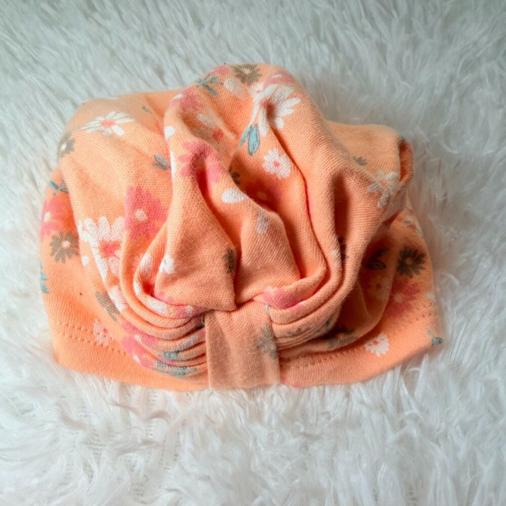 Floral Baby Outfit Set 3 Piece Orange Top + Pants + Hat 6-9M - Picture 5 of 9